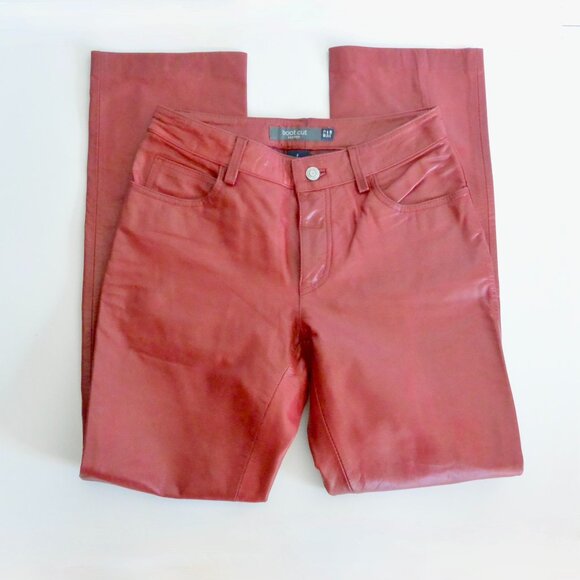 Vintage Gap Red Bootcut Genuine Leather Pants Size 2  Holiday Party Fashion - Picture 1 of 10